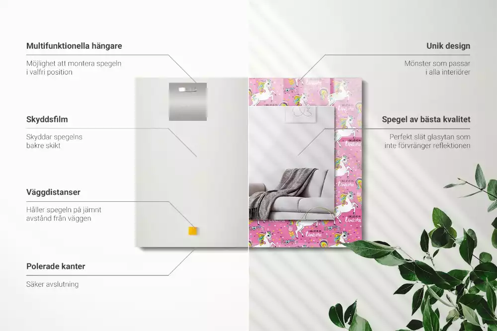 Bedrukte rechthoekige spiegel Eenhoorns regenbogen harten