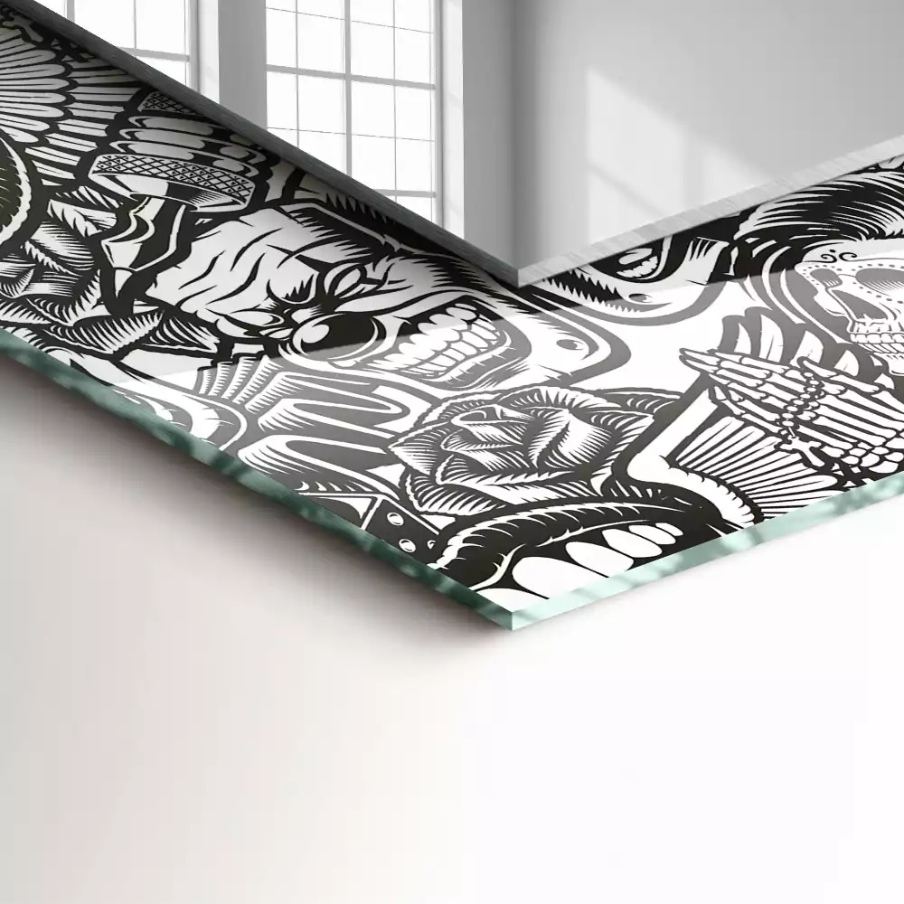 Rechthoekige spiegel lijst met print Zwart-witte patronen