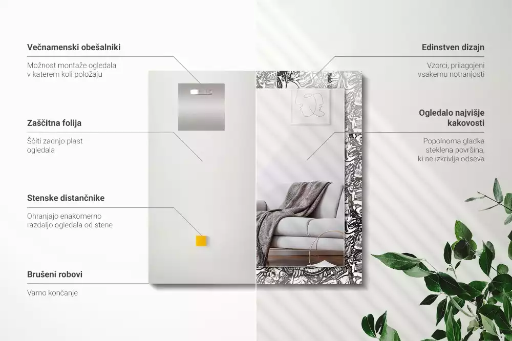 Rechthoekige spiegel lijst met print Zwart-witte patronen