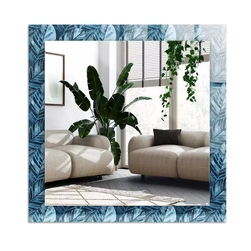 Bedrukte rechthoekige spiegel Blauw bladerenpatroon