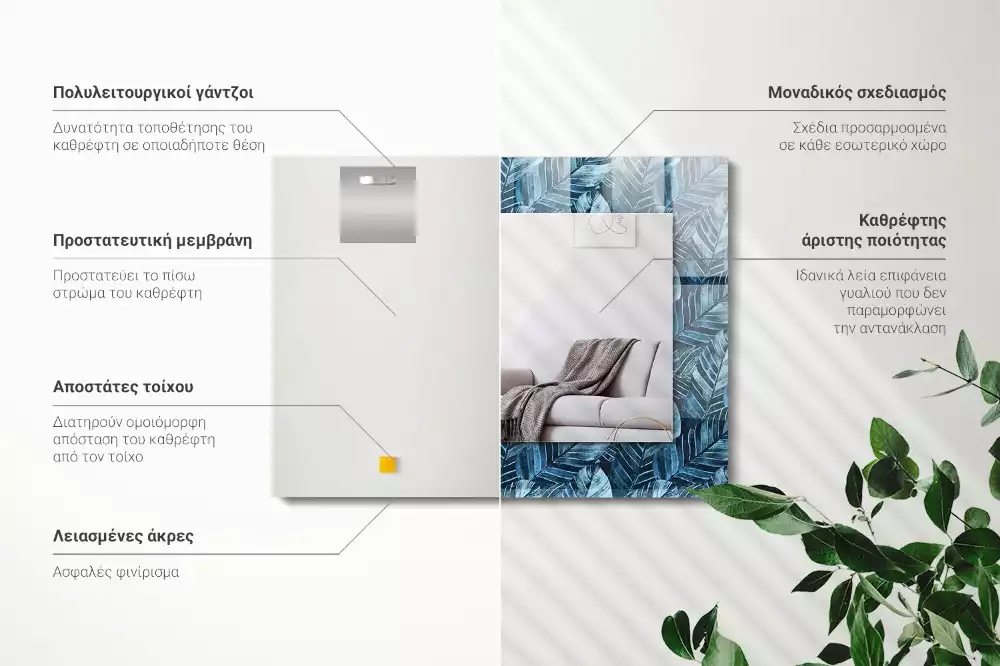 Bedrukte rechthoekige spiegel Blauw bladerenpatroon