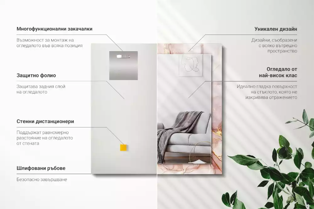 Rechthoekige spiegel met bedrukte lijst Abstracte aquarelkunst