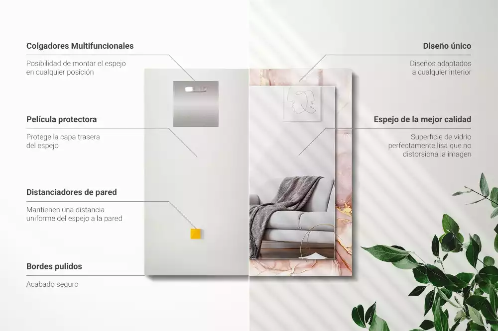 Rechthoekige spiegel met bedrukte lijst Abstracte aquarelkunst