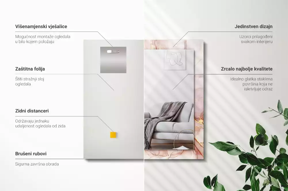 Rechthoekige spiegel met bedrukte lijst Abstracte aquarelkunst