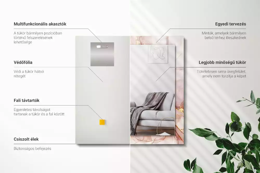 Rechthoekige spiegel met bedrukte lijst Abstracte aquarelkunst