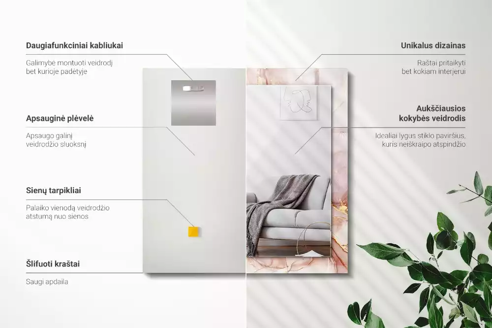 Rechthoekige spiegel met bedrukte lijst Abstracte aquarelkunst