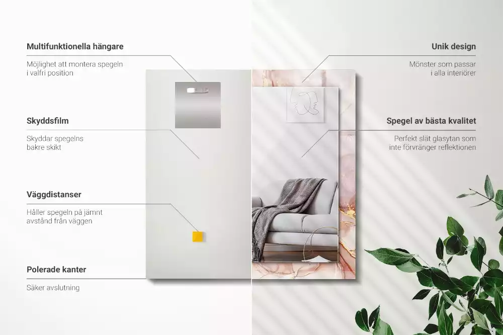 Rechthoekige spiegel met bedrukte lijst Abstracte aquarelkunst