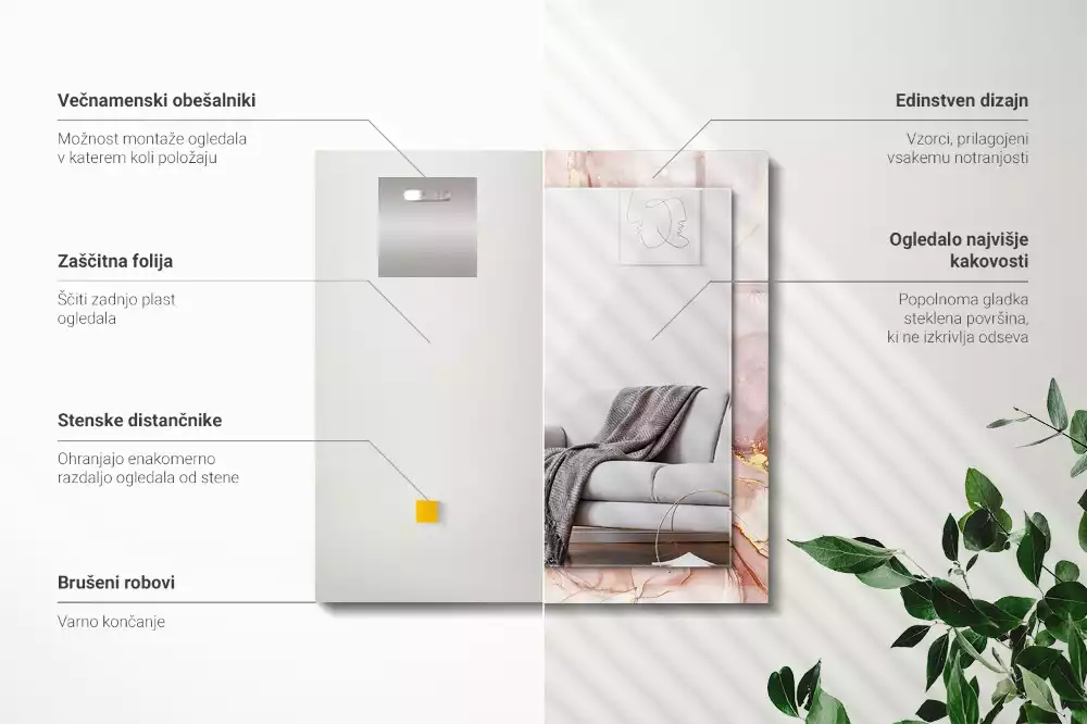 Rechthoekige spiegel met bedrukte lijst Abstracte aquarelkunst