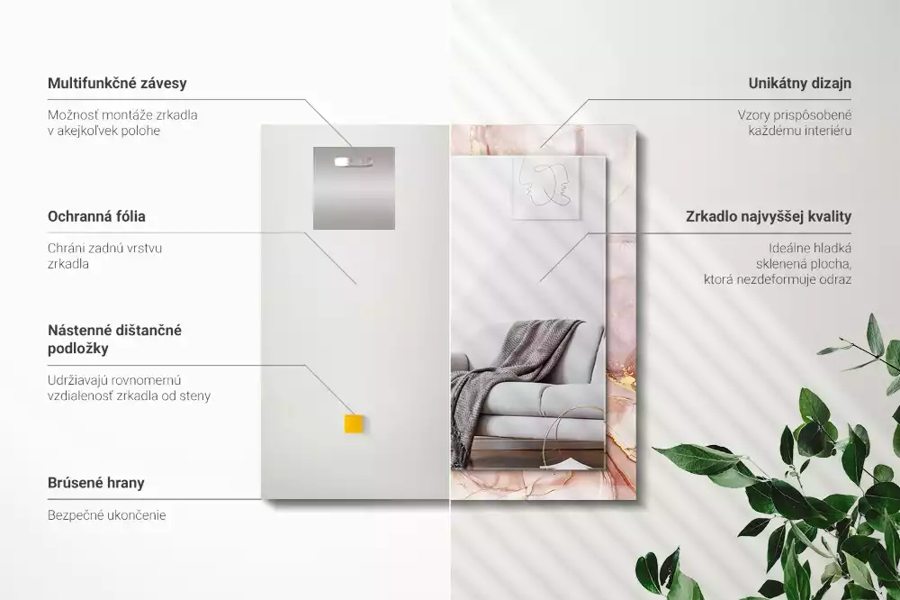 Rechthoekige spiegel met bedrukte lijst Abstracte aquarelkunst