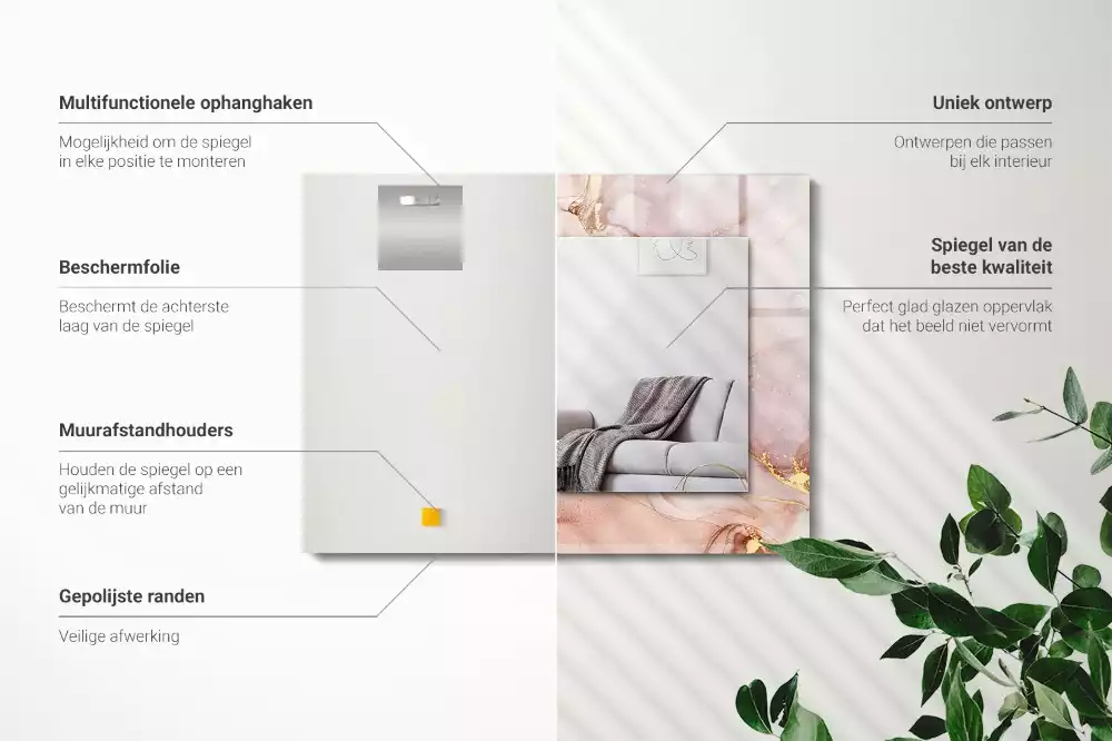 Rechthoekige spiegel met bedrukte lijst Abstracte aquarelkunst