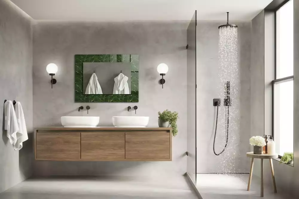 Rechthoekige spiegel met decoratie Groen bladerenpatroon