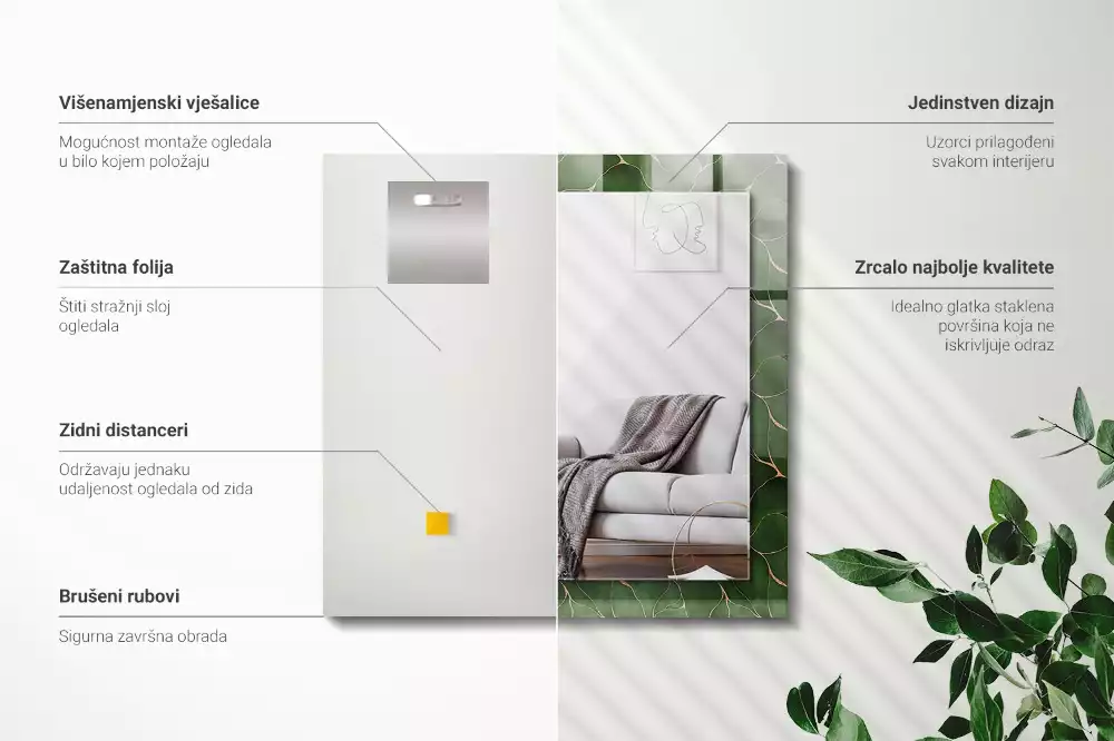 Rechthoekige spiegel met decoratie Groen bladerenpatroon