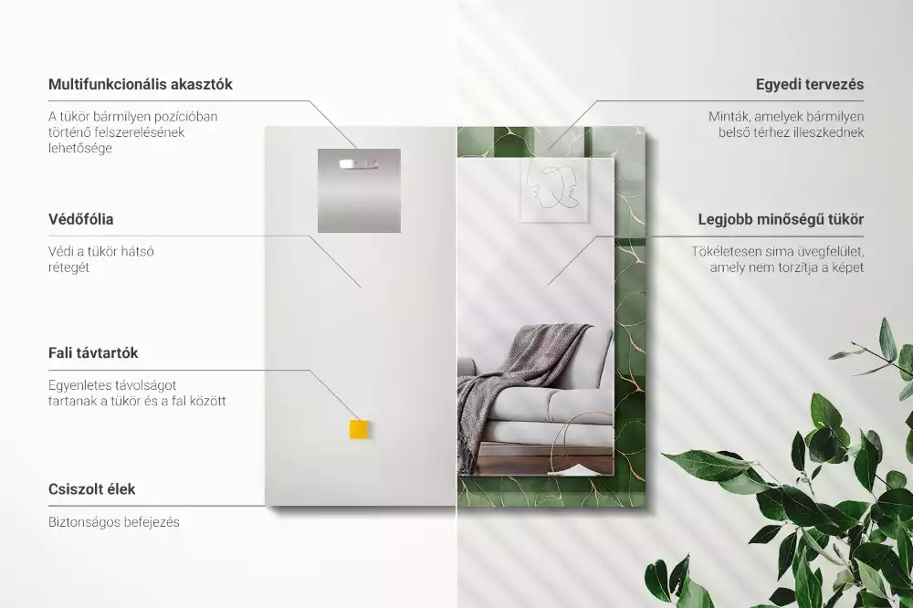 Rechthoekige spiegel met decoratie Groen bladerenpatroon