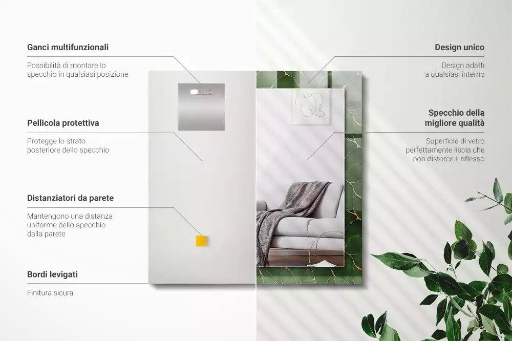 Rechthoekige spiegel met decoratie Groen bladerenpatroon