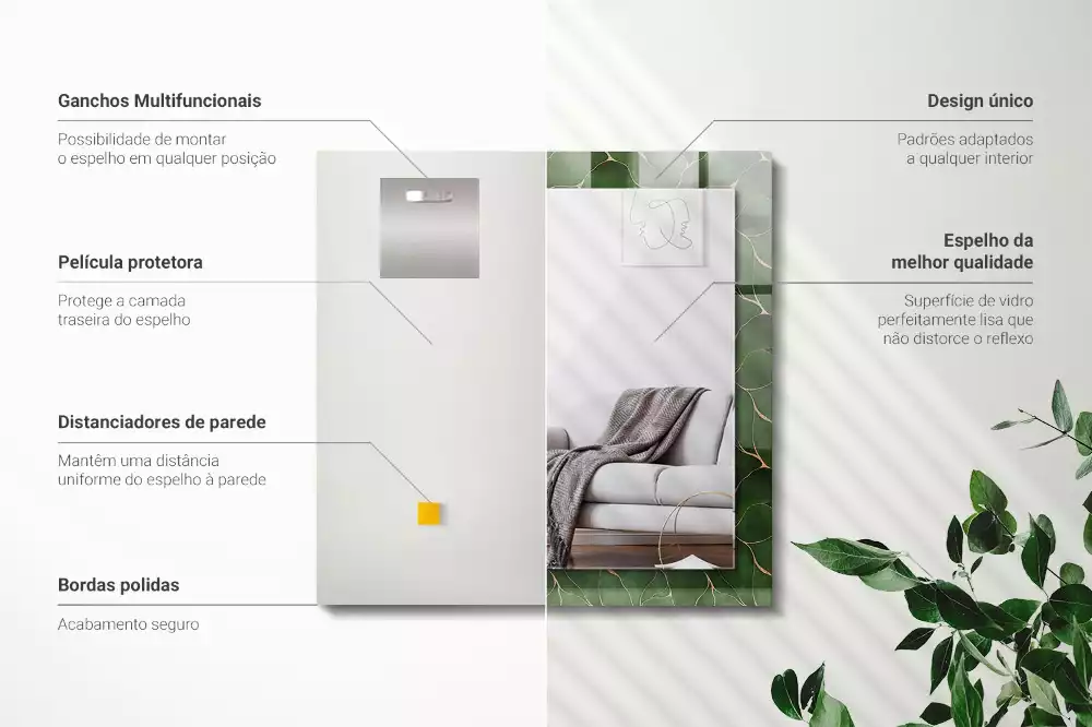 Rechthoekige spiegel met decoratie Groen bladerenpatroon