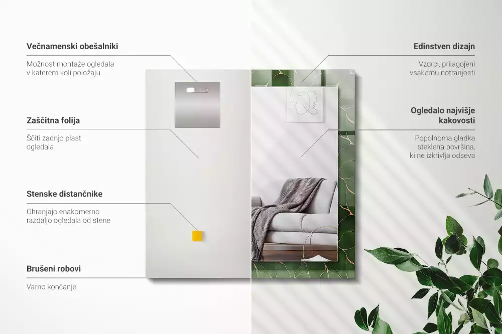 Rechthoekige spiegel met decoratie Groen bladerenpatroon