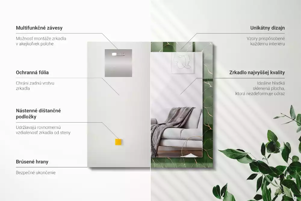 Rechthoekige spiegel met decoratie Groen bladerenpatroon