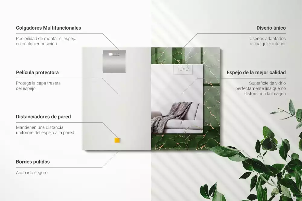 Rechthoekige spiegel met decoratie Groen bladerenpatroon