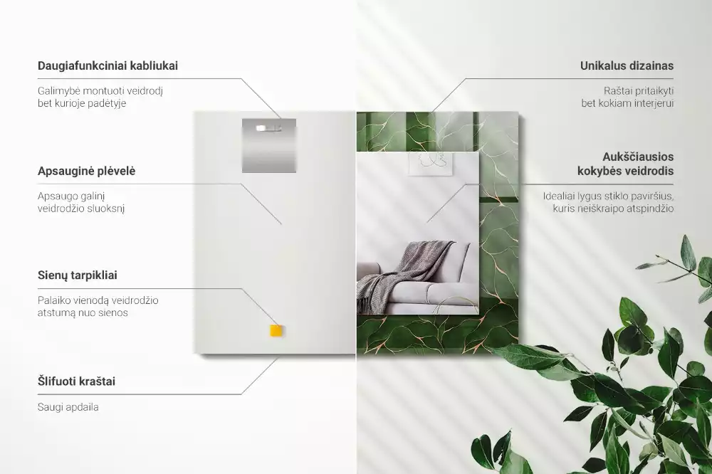 Rechthoekige spiegel met decoratie Groen bladerenpatroon