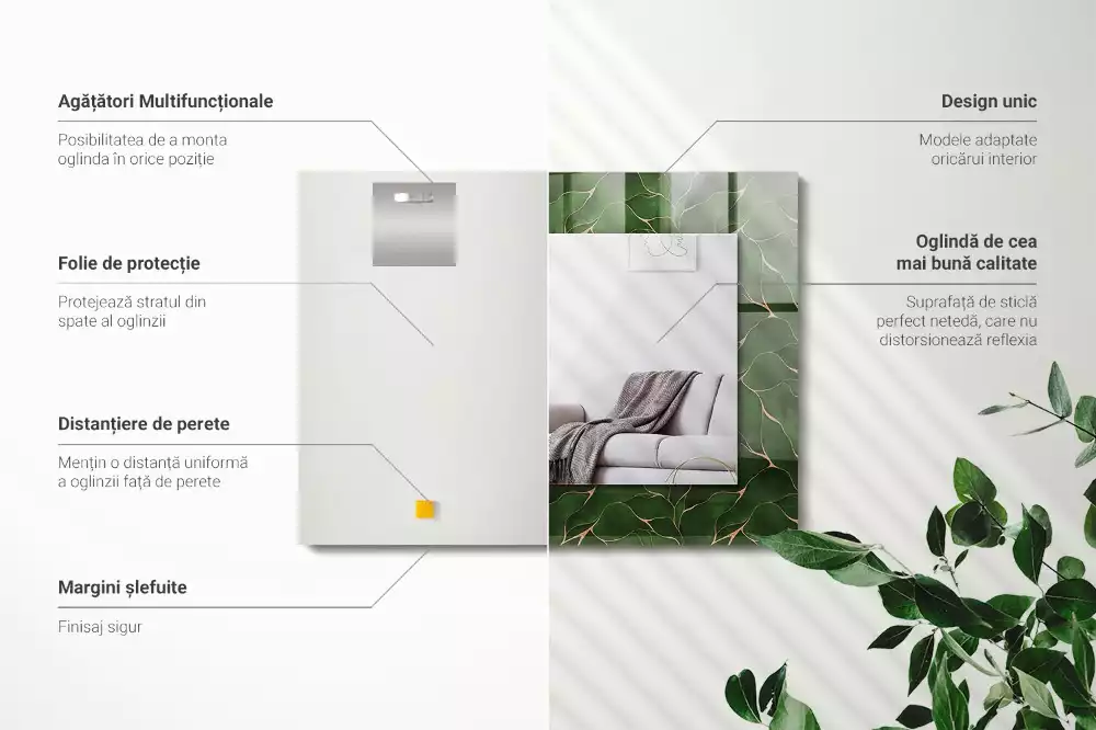 Rechthoekige spiegel met decoratie Groen bladerenpatroon