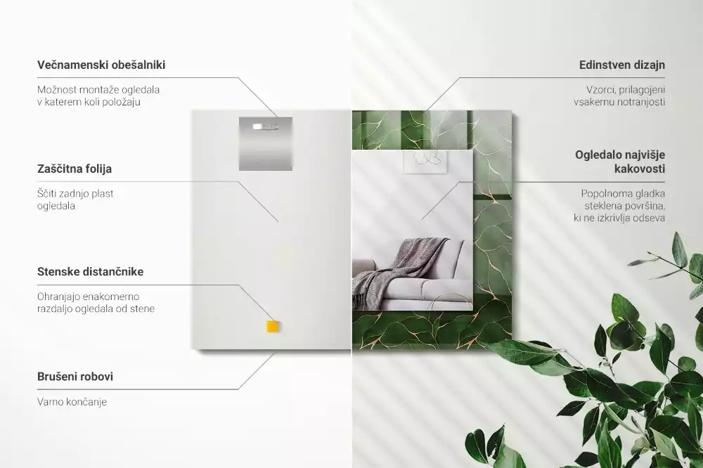 Rechthoekige spiegel met decoratie Groen bladerenpatroon