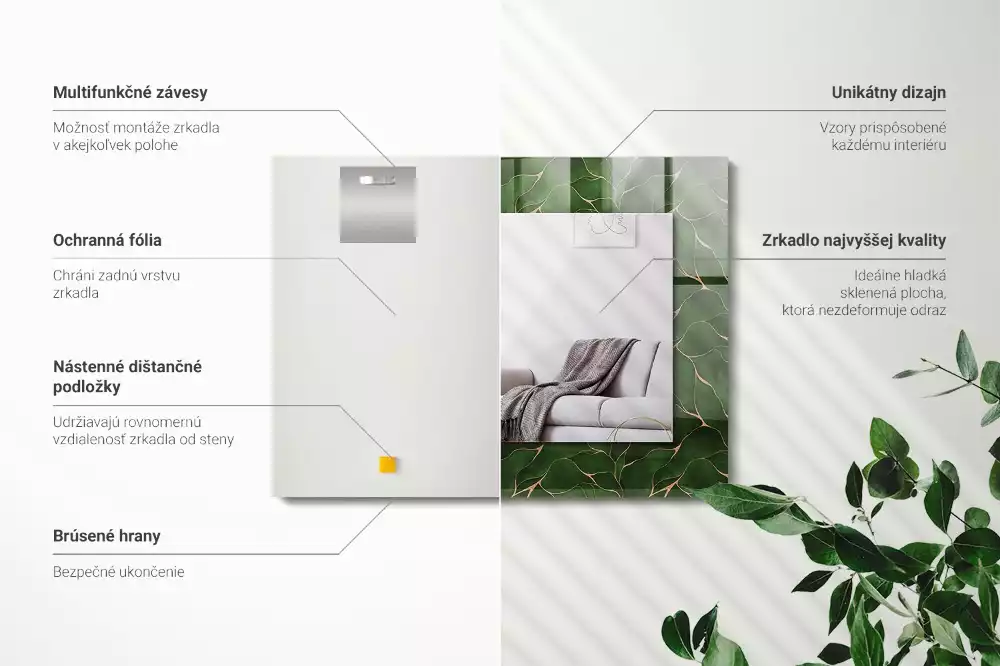 Rechthoekige spiegel met decoratie Groen bladerenpatroon