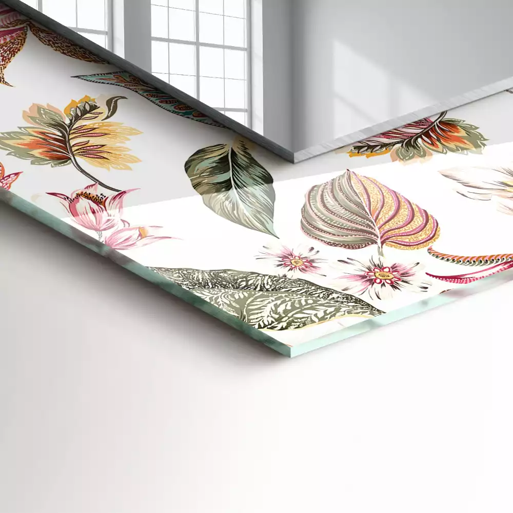 Rechthoekige spiegel lijst met print Bloemen en bladeren