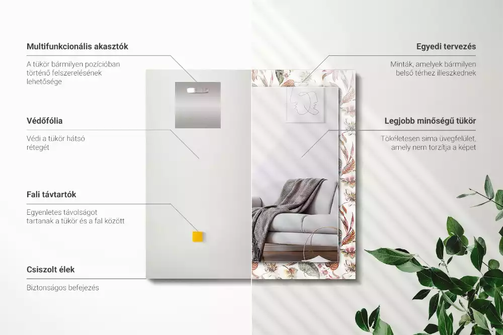 Rechthoekige spiegel lijst met print Bloemen en bladeren