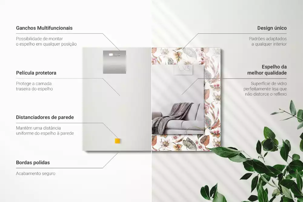 Rechthoekige spiegel lijst met print Bloemen en bladeren