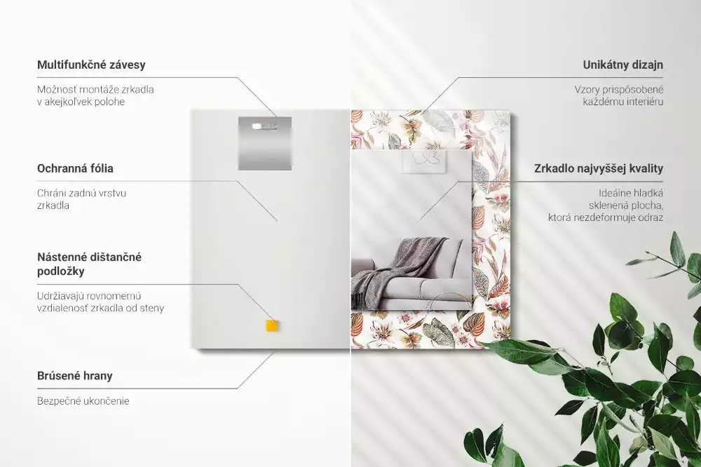 Rechthoekige spiegel lijst met print Bloemen en bladeren