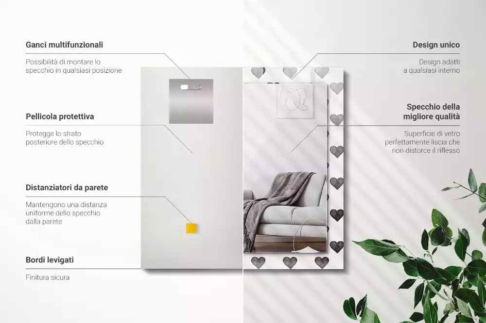 Bedrukte rechthoekige spiegel Zwart hartenpatroon