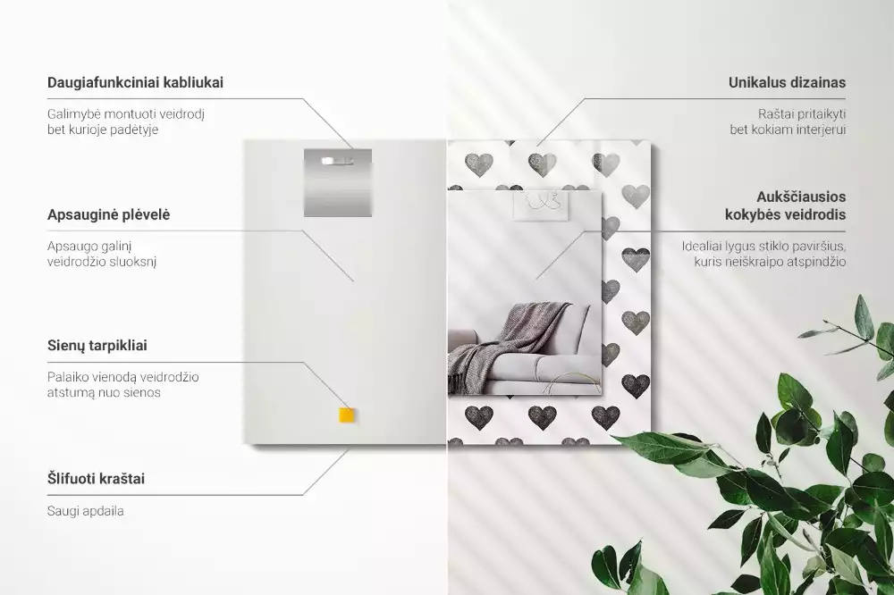 Bedrukte rechthoekige spiegel Zwart hartenpatroon