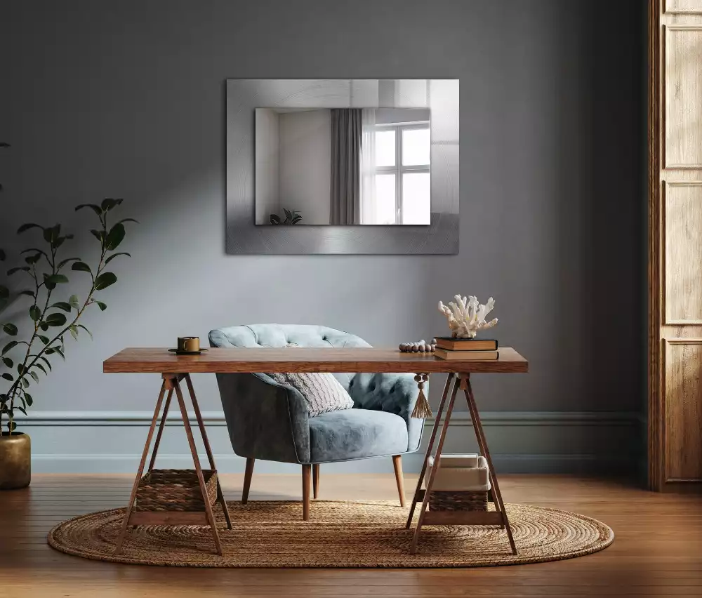 Rechthoekige spiegel met bedrukte lijst Rond metalen oppervlak