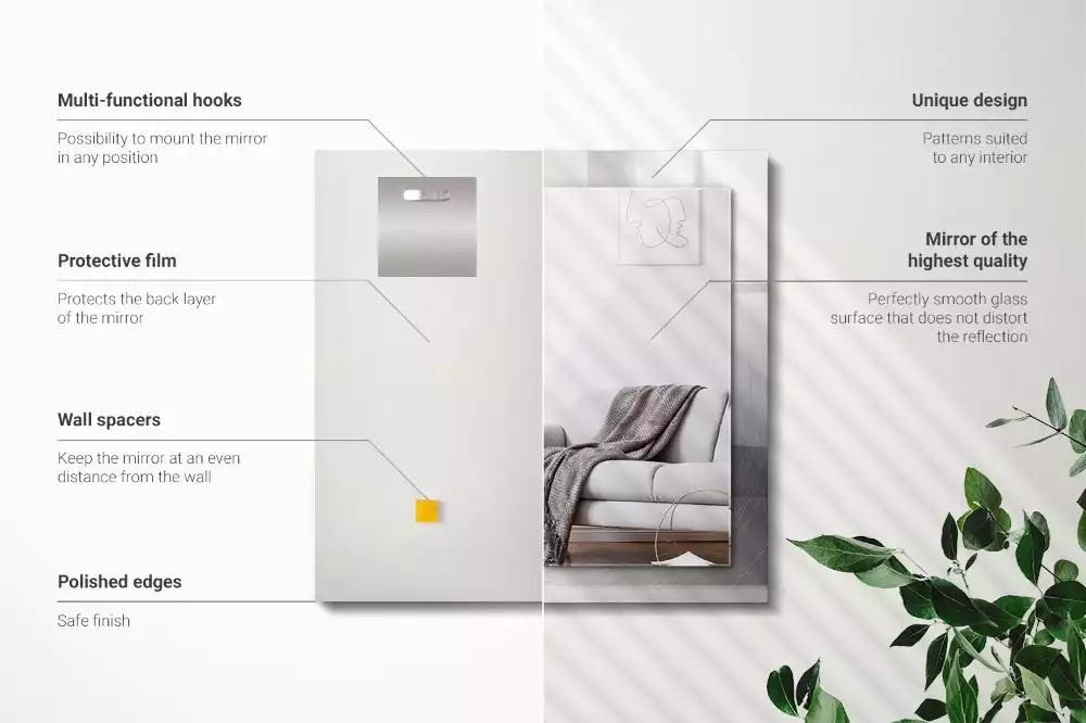 Rechthoekige spiegel met bedrukte lijst Rond metalen oppervlak