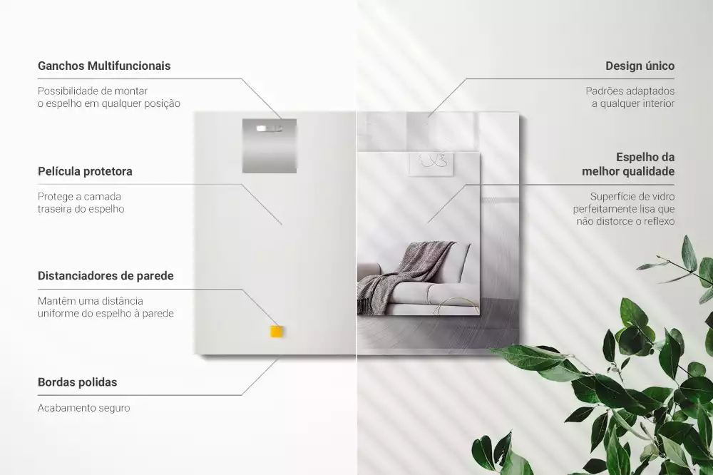 Rechthoekige spiegel met bedrukte lijst Rond metalen oppervlak