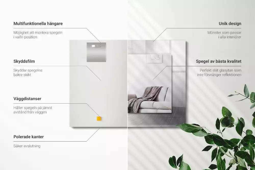 Rechthoekige spiegel met bedrukte lijst Rond metalen oppervlak