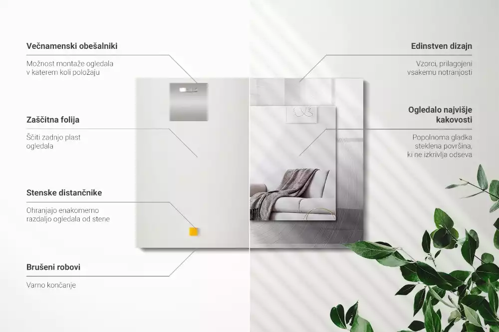 Rechthoekige spiegel met bedrukte lijst Rond metalen oppervlak