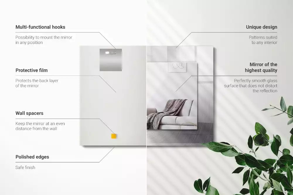 Rechthoekige spiegel met bedrukte lijst Rond metalen oppervlak