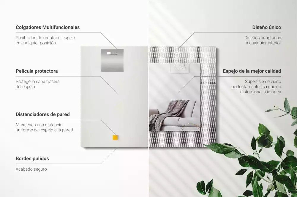 Rechthoekige spiegel met decoratie Textielstofpatroon