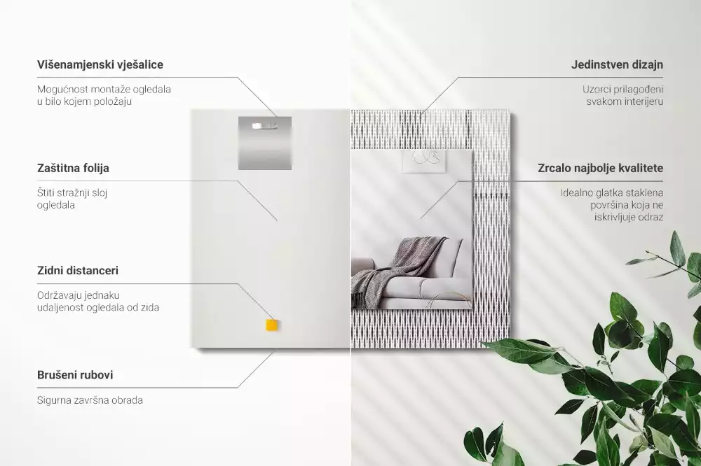 Rechthoekige spiegel met decoratie Textielstofpatroon