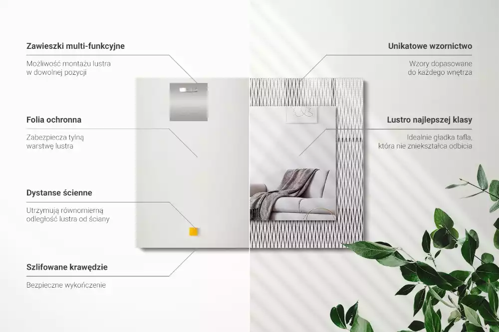 Rechthoekige spiegel met decoratie Textielstofpatroon