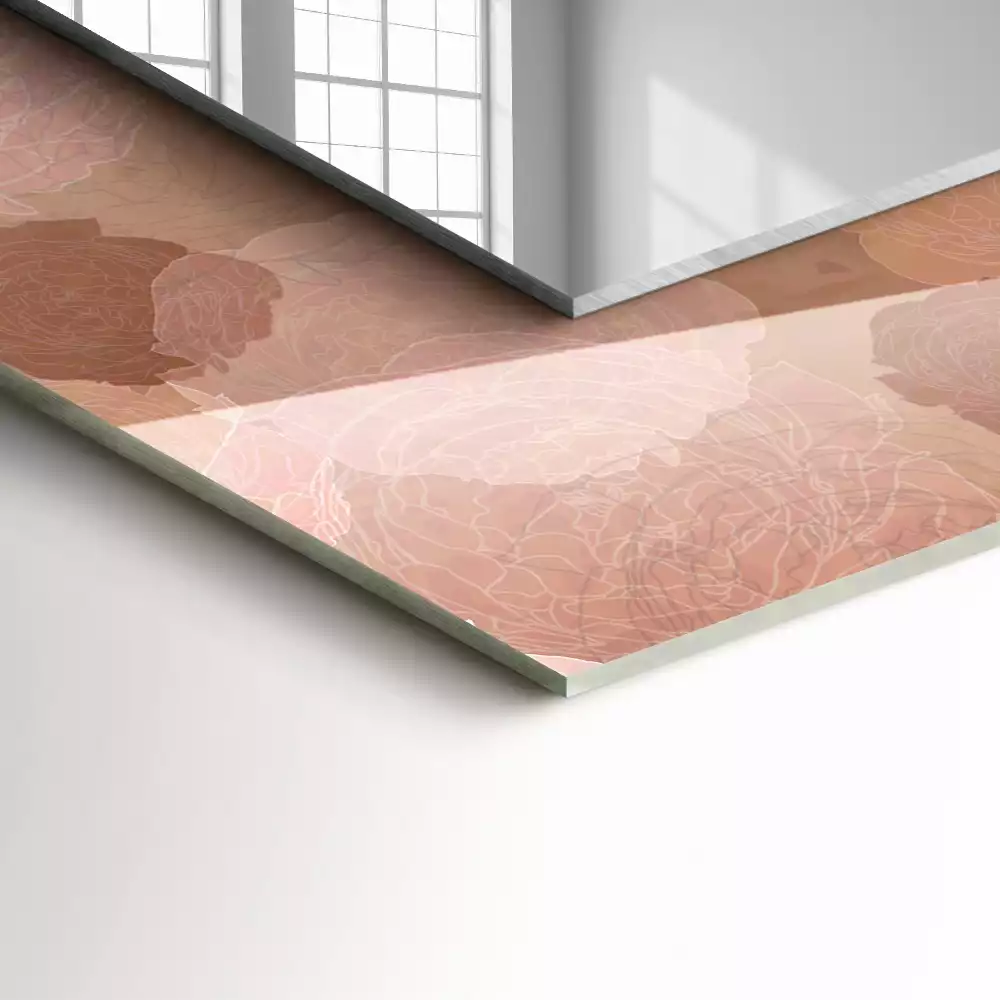 Rechthoekige spiegel lijst met print Bloemen pioenrozen