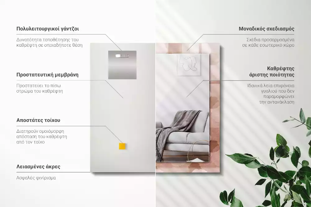 Rechthoekige spiegel lijst met print Bloemen pioenrozen