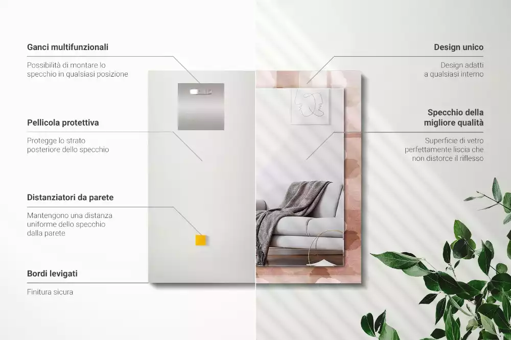 Rechthoekige spiegel lijst met print Bloemen pioenrozen