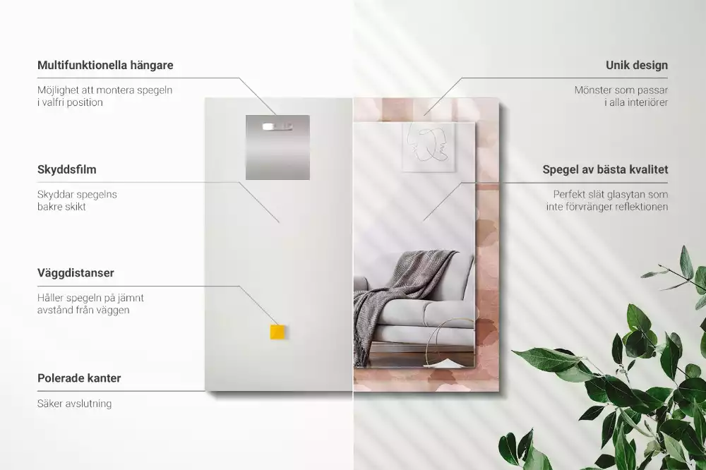 Rechthoekige spiegel lijst met print Bloemen pioenrozen