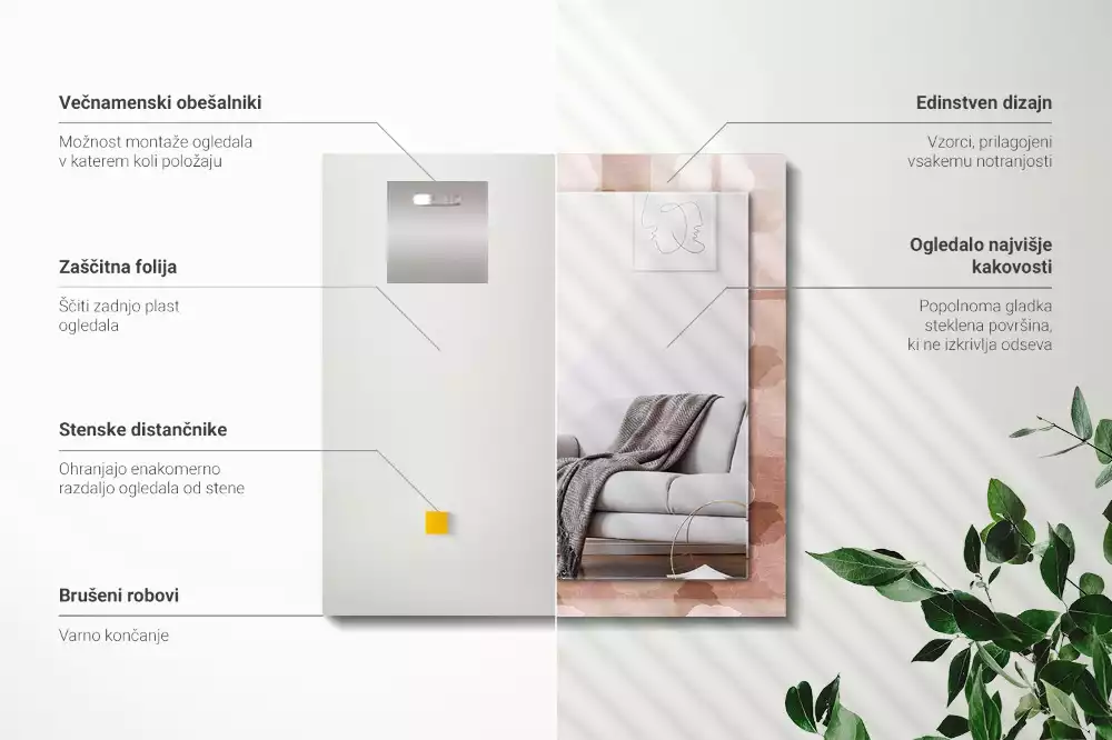 Rechthoekige spiegel lijst met print Bloemen pioenrozen