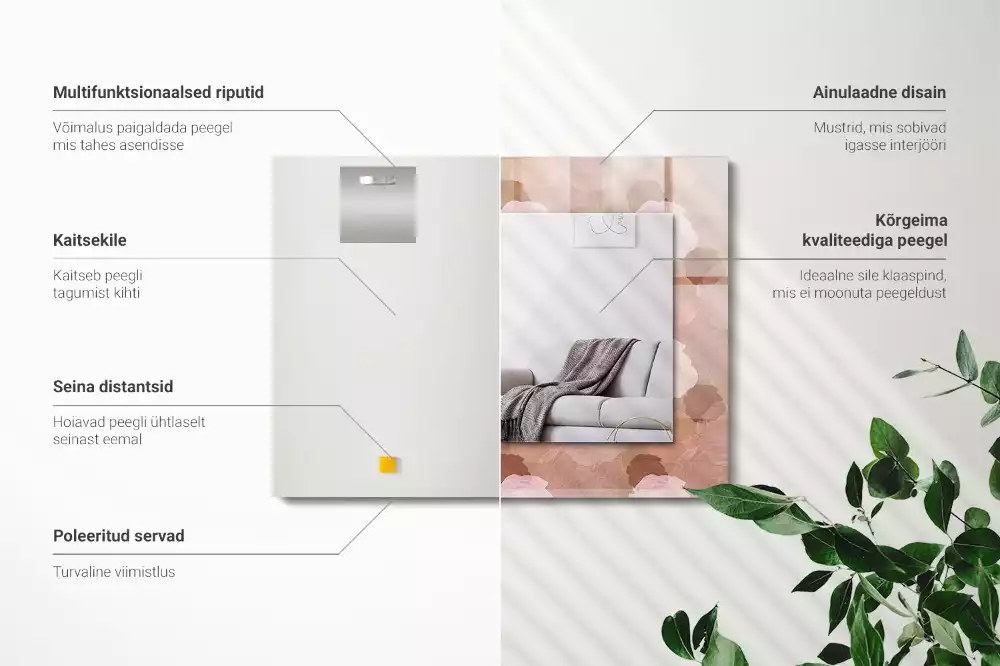 Rechthoekige spiegel lijst met print Bloemen pioenrozen