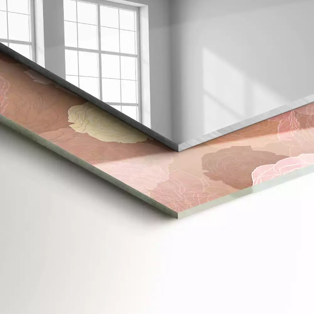 Rechthoekige spiegel lijst met print Bloemen pioenrozen