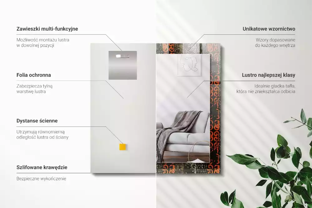 Rechthoekige spiegel met decoratie Etnisch ornamentpatroon