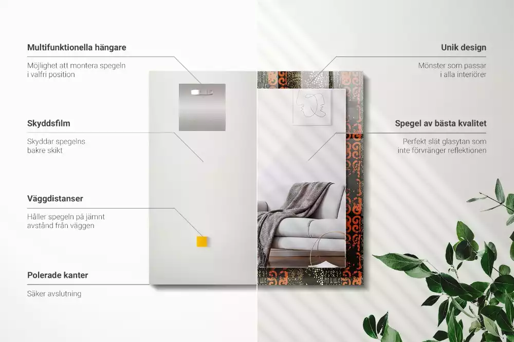 Rechthoekige spiegel met decoratie Etnisch ornamentpatroon